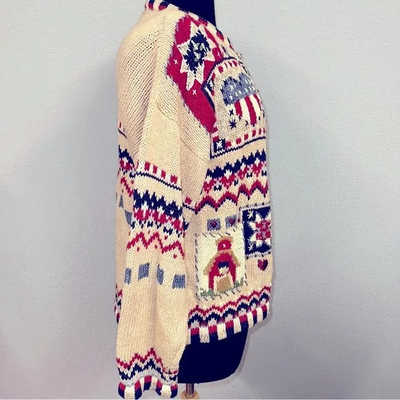 Women’s vtg Heirloom Collectibles teacher Americana cardigan sweater sz L - Picture 9 of 11
